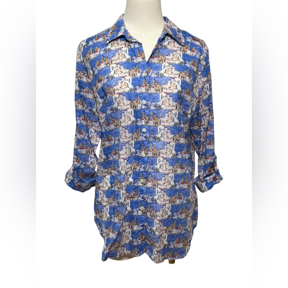 Talbots Mediterranean Print Button Down Shirt In … - image 2
